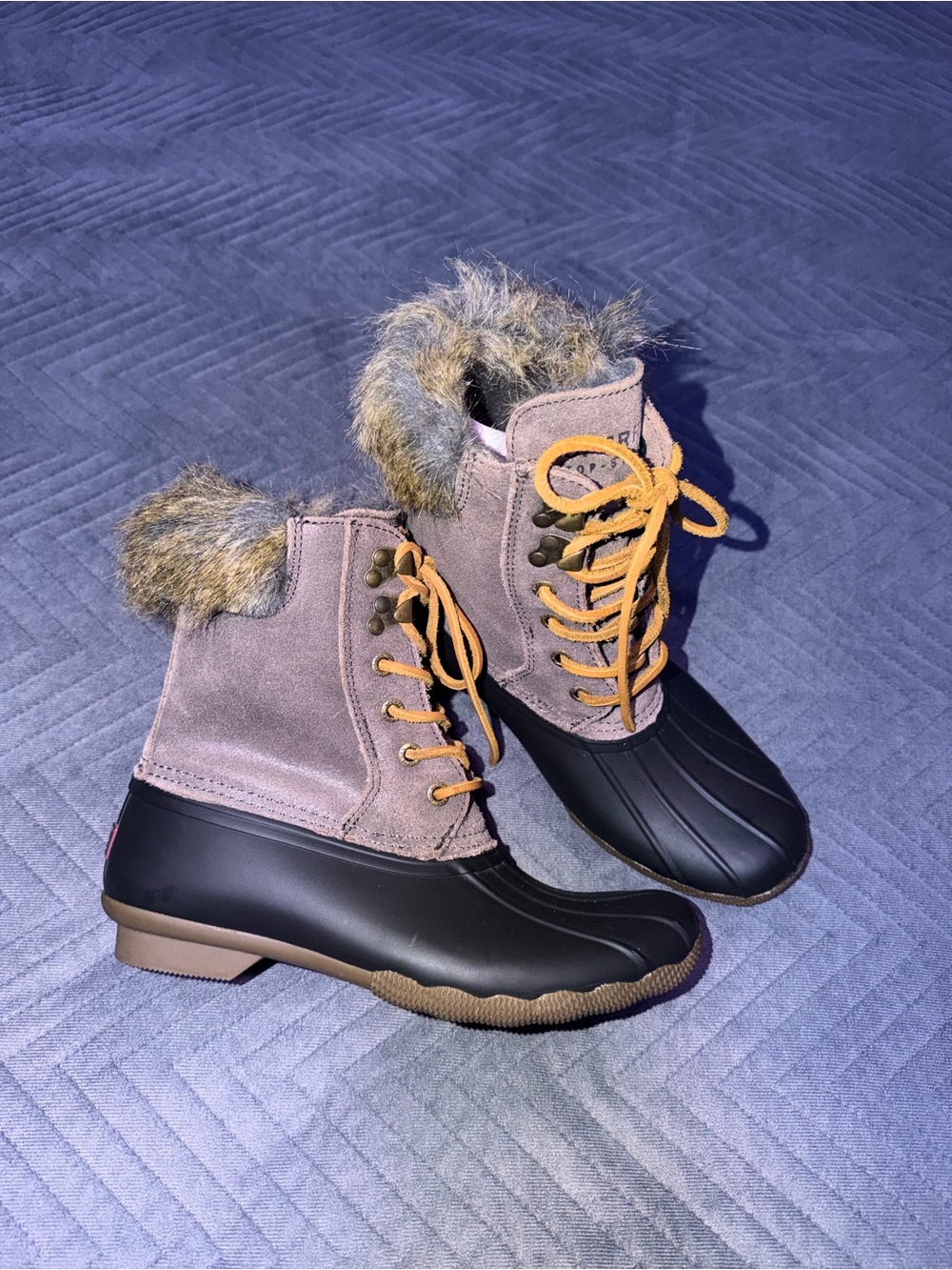 Sperry Women 6.5M White Water Duck Boots Brown Faux Fur Waterproof